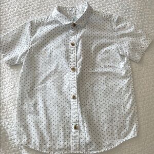 Class Club White Shirt with Blue Micro Palm Print